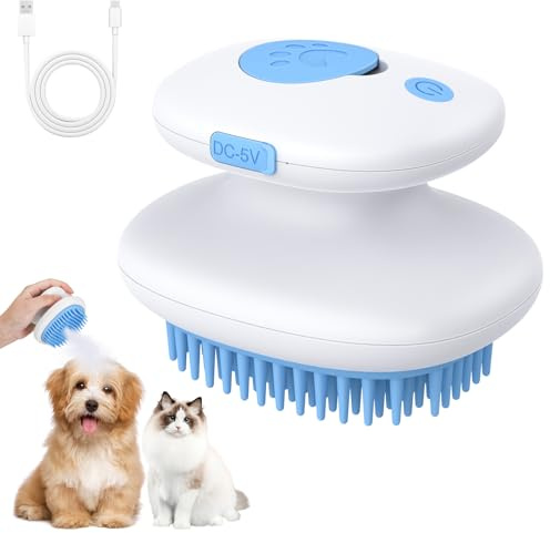 Spazzola a vapore per gatti 3 in 1 (Massaggio, Spruzzatura e rimozione dei capelli) in silicone ricaricabile, pettine spray per animali domestici