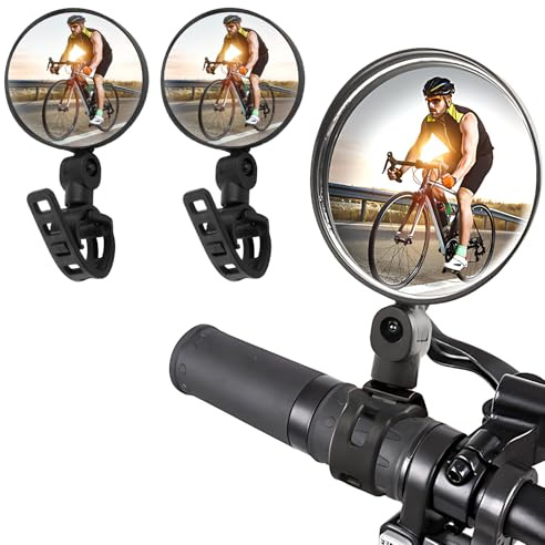 2 Pièces Retroviseur Vélo, Miroirs De Embout de Guidon électrique Rotatif Réglable à 360 Degrés HD en Verre à lentille Convexe pour Guidon 15-35 mm pour VTT Vélo de Route Trotinette Electrique