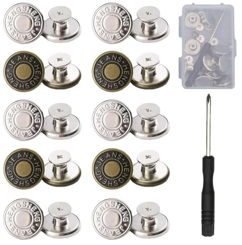 10 pcs Bouton de Jeans, Bouton Jean Clipsable, Bouton Rétractable Jeans 20mm Réparation de Jeans, Bouton de Rechange Jeans, pour la Réparation de Vêtements,Denims,Vestes,Jupes