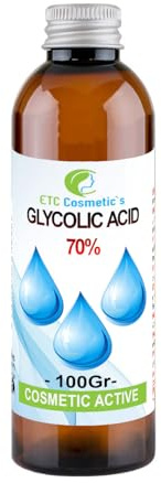 Acide glycolique - 100 g - 70% - Solution exfoliante AHA haute concentration | Formule régénérante et affinante pour le grain de peau | À base d'eau