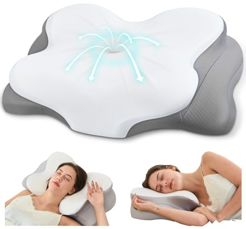 Fyova Cervical Neck Pillow, Ergonomic Memory Foam Pillows for Neck Pain Relief with Breathable Pillowcase, Contour Neck Support Pillow for Side Back Stomach Sleepers, Odorless