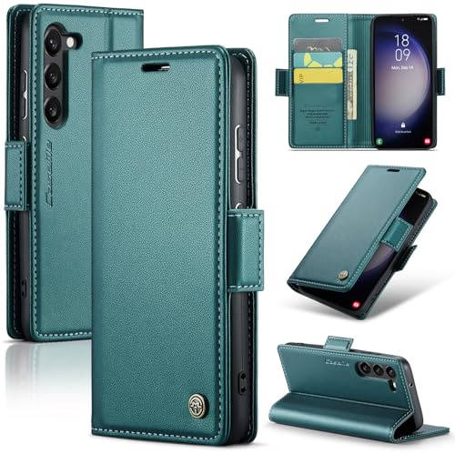 Teeirllim Fodral för Samsung Galaxy S23 Skal, Premium PU Läder flip Plånboksfodral, RFID-blockering, Magnetisk Kortplatser Case med Kickstand, Stötsäkert Skyddsfodral för Samsung Galaxy S23, Turkos