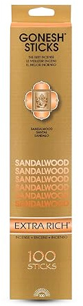 Gonesh - Extra Rich Scented Incense Sticks - Non-Toxic 10” Slow Burn Aromatic Sticks - Sandalwood - 100 Pack