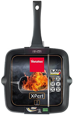 Metaltex XPERT -Sartén Plancha Aluminio Fundido, 28x28 cm, antiadherente 3 capas, Full Induction válido para todo tipo de cocinas
