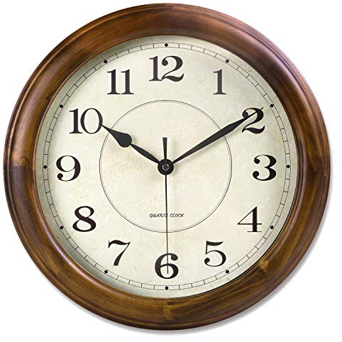 Kesin Wall Clock Wood 14 Inch Silent Wall Clocks Large Decorative Battery Operated Non Ticking Analog Retro Clock for Living Room, Kitchen, Bedroom
