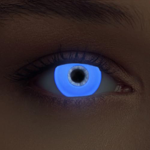 DESIGNLENSES lentilles lumière UV couleur bleu pour, effet de lueur, 1 paire (2 pcs), sans correction + étui à lentilles Glowing Blue