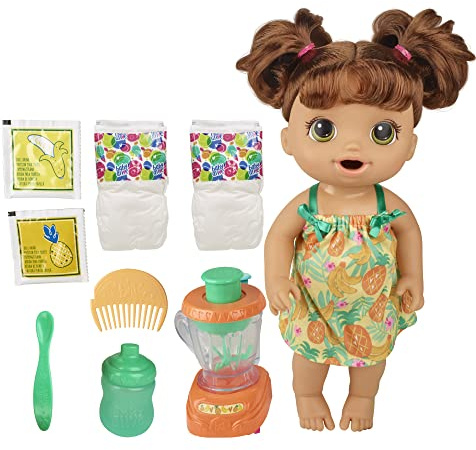 Baby Alive Magical Mixer Baby Doll Tropical Treat with Blender Accessories, Drinks, Wets, Eats, Brown Hair Toy for Kids Ages 3 and Up