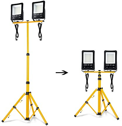 NAIZY Foco de Construcción LED 100W*2 8500LM Proyector LED con Trípode y Cable 3M a Prueba de Agua IP66 para Garaje de Obra Interior y Exterior (2 * 100W Blanco Cálido + Trípode)