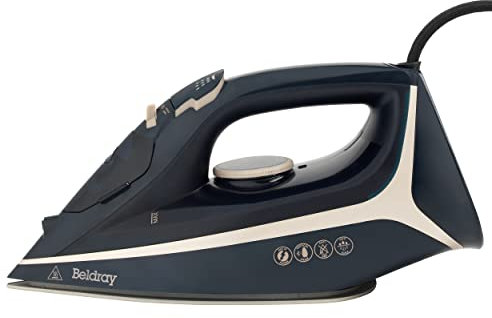 Beldray BEL01526-150 Ultra Sleek Steam Iron - Ceramic Soleplate, Easy Fill 300ml Water Tank, Anti-Calc & Drip Functions, Easy-Grip Handle, 140 g/min Steam Shot & Spray Function, Navy/Platinum, 2600W