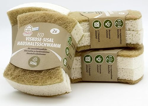 Mascot® Wiederverwendbare Kokos Sisal Viskose Haushaltsschwämme 6er Set, Biologisch abbaubare als Spülschwamm oder für Dusche und Haushalt, nachhaltig und Ressourcen schonend, Reinigungsschwamm