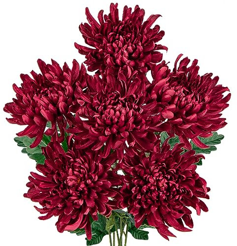 6 Stück Künstliche Chrysantheme Seiden, kunstblumen Hortensien Seide plastikblumen, Realistische Blume Silk für Wohnzimmer Büro Dekor Tisch Küche #5