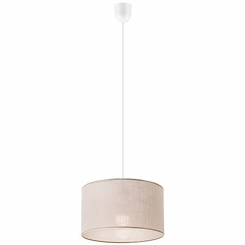 Licht-Erlebnisse Hängelampe Stoff Ø 35 cm H: max. 70 cm Beige verstellbar wohnlich Modern E27 Pendelleuchte Schlafzimmer Wohnzimmer Esszimmer