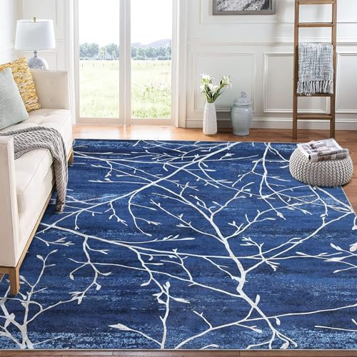 WESTLOOM Modern 5x7 Area Rugs Branch Rug Non Slip Carpet Stain-Resistant Rugs Washable Rugs for Living Room,Bedroom & Dining Room Blue Printed Modern Home Decor Boho Rug 5x7