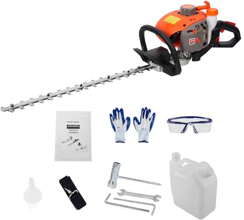 HshDUti Petrol Hedge Trimmer - 26CC Gas Powered, 24-Inch Dual Sided Lightweight Trimmer, Orange