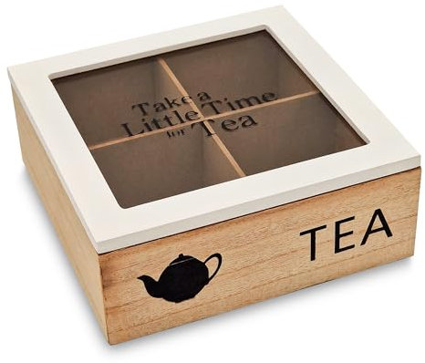 Caja porta infusiones de madera, porta bolsitas The cuadrado de 4 Tea Box, caja porta The bolsitas blancas 18 x 18 x 7 cm