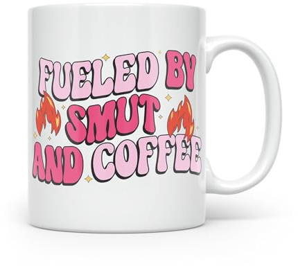 Noble & Page Book Lover Mugs - Fuelled by Smut and Coffee - Hand Printed Range of Coffee Cups for Anyone who Loves to Read - Beautiful Glossy Printed Mug