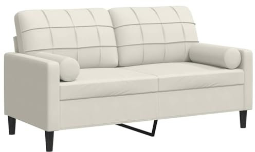 vidaXL Divano a 2 Posti con Cuscini Crema 140 cm in Velluto, divano, sofà, divano imbottito, divanetto, poltrona, divano lounge, divano da soggiorno