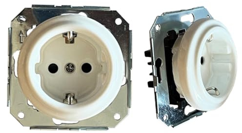 Base empotrable de porcelana blanca, diseño F-Bright, ideal para instalaciones eléctricas, proporciona durabilidad y estética en acabados.