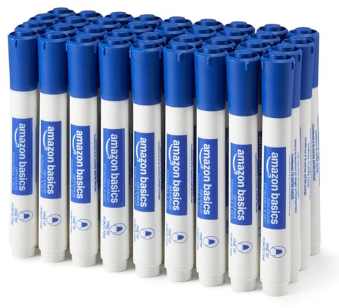 Amazon Basics Low-Odor Dry Erase Whiteboard Markers, Fine Tip, Blue, 36 Count