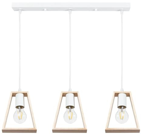 LED-hänglampa – med tre vita metalluttag, trälampskärm – kabel
