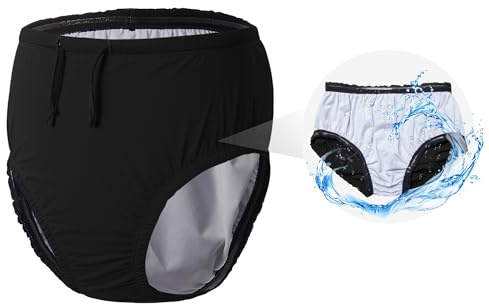 Reusable Swim Diapers for Adults Waterproof Leakproof Incontinence Swimwear Underwear for Men and Women with Special Needs（Black，M）
