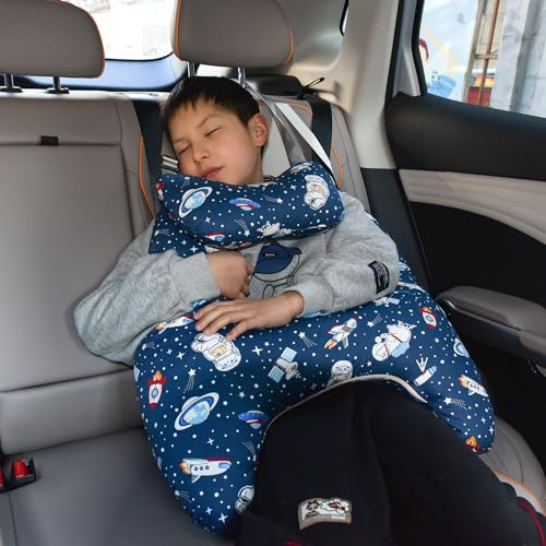 YAOZUP Almohada de Viaje para Niños Forma H, Almohada Viaje Niños Coche, Cojín Cervical para Coche Niños, Lavable, Ajustable y Transpirable, para Viajes Largos en Coche (Astronauta)