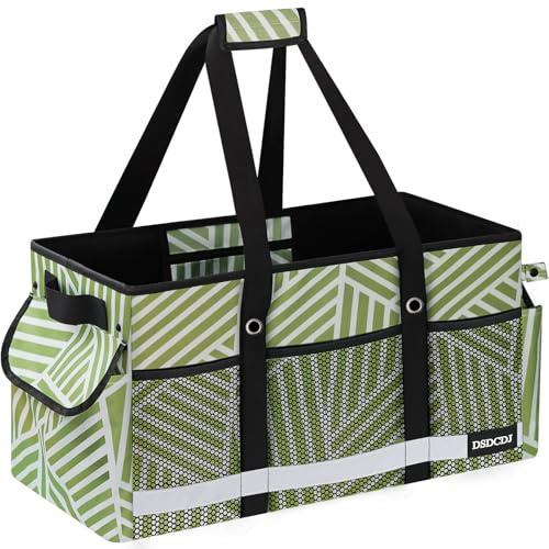 DSDCDJ 48 l shoppingkorg, vikbar med ljusremsor – korg shopping med förstärkt botten – shoppingväska stor picknickkorg bärkorg med handtag – perfekt för shopping, picknick, resor