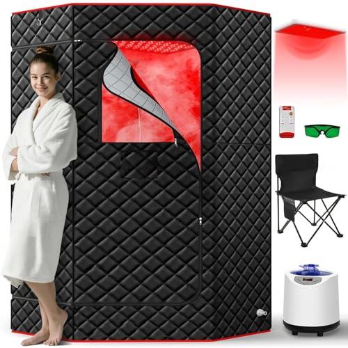 I-THERA-U Sauna a infrarossi per la casa, portatile da 660 e 850 nm, sauna a vapore, sauna a infrarossi, tenda a vapore completa con generatore di vapore da 3 l, 1200 W, 15 livelli di calore, sedia