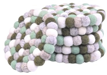 The Collection Royal Handmade Wool Felt Ball Coaster Mat Pads Colorful Tea Drink Holder