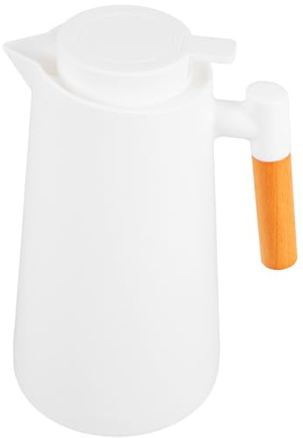 IWOWHERO Brocca Termica con Manico in Legno, Bottiglia Isolata Sottovuoto in Vetro, Caraffa per Caffè con Coperchio, Capacità Generosa per Bevande Calde e Fredde, per Uso Domestico e