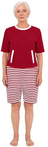 Femme Combinaison Short Pyjama Sanitaire Grenouillère Body Manches Courtes | Combishort de Soin,Fermetures Eclair au Dos et à l'entrejambe,Respirant,Vêtement Adapté pour Personnes Âgées,Alzheimer