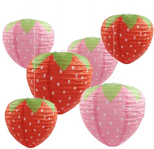 Lanterne di carta a forma di fragola, 6 pezzi, rosa e rosso, a forma di fragola, lanterna sospesa, decorazione riutilizzabile per compleanno, matrimonio e festa di primavera, decorazione per la casa