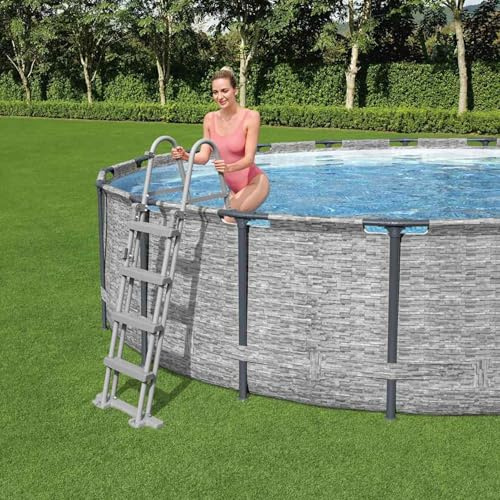 Fasba Escalera de Seguridad para Piscina Flowclear de 4 peldaños: Acceso fácil y Seguro a Piscinas elevadas, Resistente al óxido y con Plataforma Protectora Modelo FCZJ-93340ES
