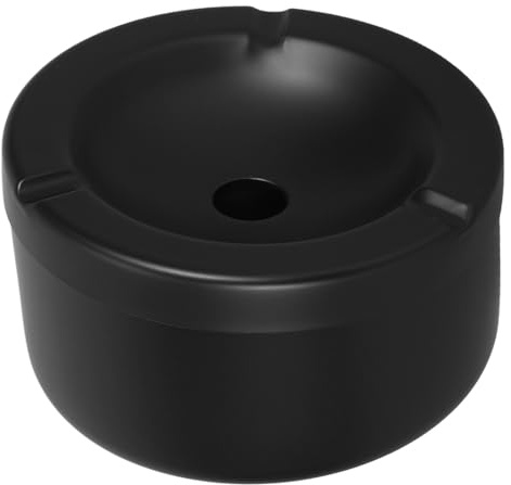 PACKOVE Cenicero de Acero Inoxidable Resistente al Viento con Tapa, 12 Cm, Color Negro, Portátil para Exterior, Mesa de Patio, Oficina y Viajes