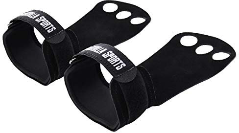 GORILLA SPORTS® Hand Grips - 3 Löcher, in Größen S/M/L, Synthetische, Schwarz, Verhindert Blasen und Risse - Pull Up Grips, Fitness Handschuhe, Trainingshandschuhe, Cross Training, Gewichtheben