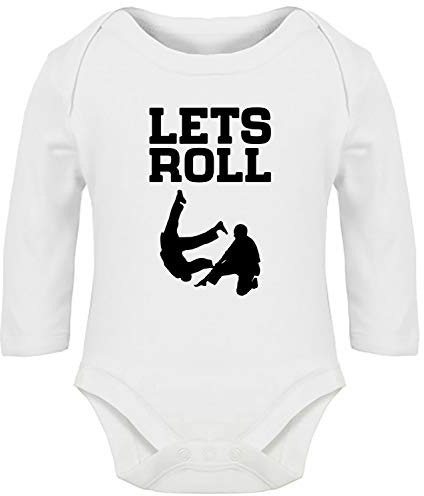 Hippowarehouse Lets roll Jiu Jitsu Baby Vest Bodysuit (Long Sleeve) Boys Girls White