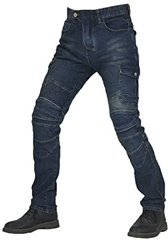 JICAIXIAYA Herren Motorradhose Sportliche Motorrad Hosen Mit Abnehmbar Knie Protektoren Stretch Slim Fit Motorradjeans Atmungsaktiv Anti-Fall Schutzhose (Blau,XL)