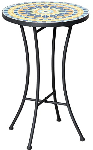 Outsunny Metall-Gartenbeistelltisch mit Keramik-Mosaikplatte, Ф35.5x53.5cm, Multicolour