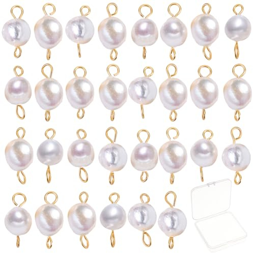 SUNNYCLUE 1 Scatola 30 Pezzi Perle di Perle d'Acqua Dolce Naturali Collegamenti Connettori Perle di Perle Bianche Barocche con 304 Occhielli in Acciaio Inossidabile per Le Donne Collana Bracciale