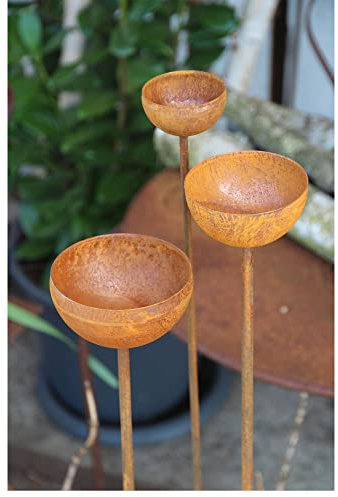 Bornhöft Regenfänger 3er Gartenstecker Rost Insektentränke Metall Gartendeko Edelrost Edelrostoptik rostiger Beetstecker Topfstecker