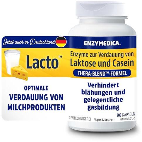 Enzymedica, Lacto, Integratore Alimentare a Base di Enzimi, Indicato per Intolleranza a Lattosio e Caseina, Contro Irregolarità e Gonfiore Addominale, Gluten Free, Senza Lattosio, Vegano, 90 Capsule