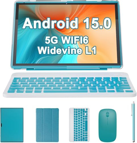 2 in 1 Tablet with Keyboard Case Mouse Stylus, 10 inch Tablet Android 15 Tablets PC, 8GB RAM+32GB ROM Support 1TB Expandable, 6000mAh Battery IPS 10.1 Tab 2MP+8MP Dual Camera WiFi-6 Bluetooth Tableta