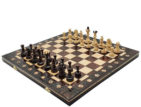 SZACHY-SZAFRANIEC – Schackspel – Senator Brons Schack – vikbart schackbräde | 40 x 40 cm | av trä och 32 schackpjäser – Chess Set