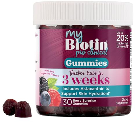 Purity Products MyBiotin ProClinical Gummies - Thicker Hair Starting in 3 Weeks & Fights Wrinkles - MB40X Biotin Matrix w/Astaxanthin - 40X More Soluble vs Ordinary Biotin 30 Berry Gummy Chews