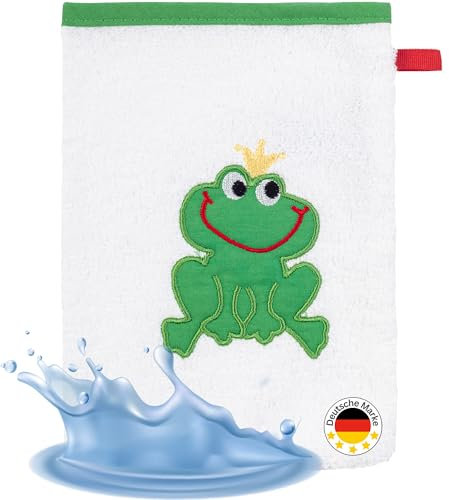 Smithy by Dagmar Nelk Waschlappen Baby Frosch aus Baumwolle Frottee, Waschhandschuh Kinder, Jungen, Mädchen - Geschenk zur Geburt