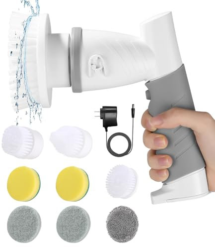 Elektrische Reinigungsbürste Schnurlos, Electric Cleaning Brush, Reinigungsbürste Elektrisch mit 8 Austauschbaren Bohrbürstenköpfen, Elektrische Bürste Zum Putzen mit Griff, Electric Spin Scrubber