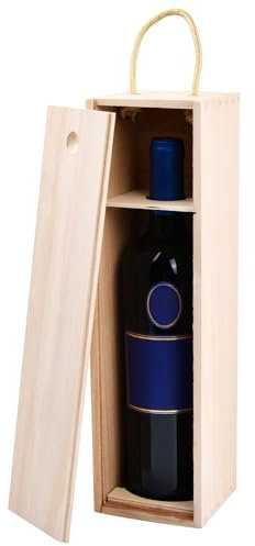 Caja de Madera para Vino, 35x10x10cm Estuche Regalo Con Tapa Corrediza y Asa, Portabotellas para Aniversario, Bodas y Fiesta de Cumpleaños