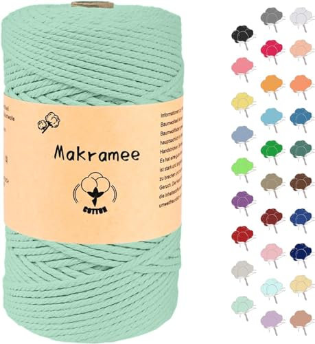 Uvolo 3mm x 200m Makramee Garn, Baumwollgarn, Macrame Kordel für Basteln, Pflanzenbügel-Hellgrün