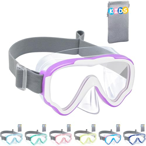 Vvinca Kids-Goggles with Nose Cover, Diving Mask Elastic Fabric Strap Anti Fog Anti Shattered Lens for Kids Swim Goggles 3-14