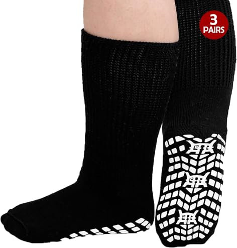 ZFSOCK Diabetiker Socken Herren Damen: ABS Stoppersocken Griffen Diabetikersocken Ohne Gummibund Rutschfeste Noppen Extra Weite Antirutschsocken Baumwolle Ohne Gummi Komfortbund 3 Paar 39-46 Schwarz